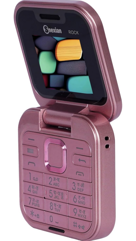 "Rock X Flip™ – Dual SIM Retro Flip Phone | 1.8" Display, Voice Changer, BT Dialer & Call/SMS Indicator | Crystal Back Panel"