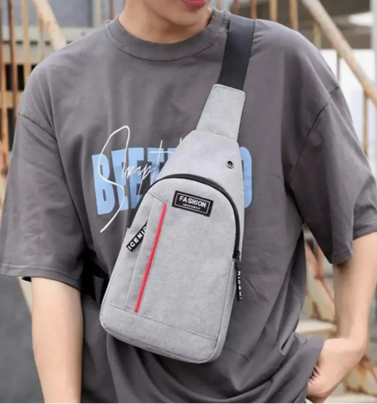 0323 Grey Waterproof Anti Theft Crossbody Fanny Pack Waist Bag Pu Leather Shoulder Bags Chest Men Casual Fashion Usb Charging Earphone Hook Sling Travel Messengers Bag