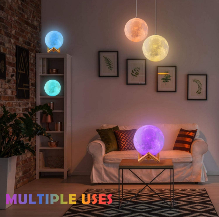 "Luxury 3D Moon Lamp – Dimmable Touch Light with Wooden Stand | Rechargeable & Realistic Lunar Surface | Elegant Home Décor & Unique Gift"
